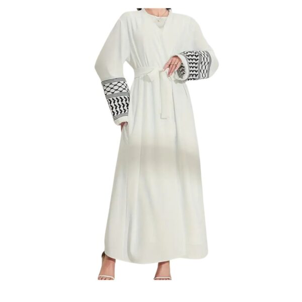Keffiyeh Printed Abaya - Adults  White - Image 2