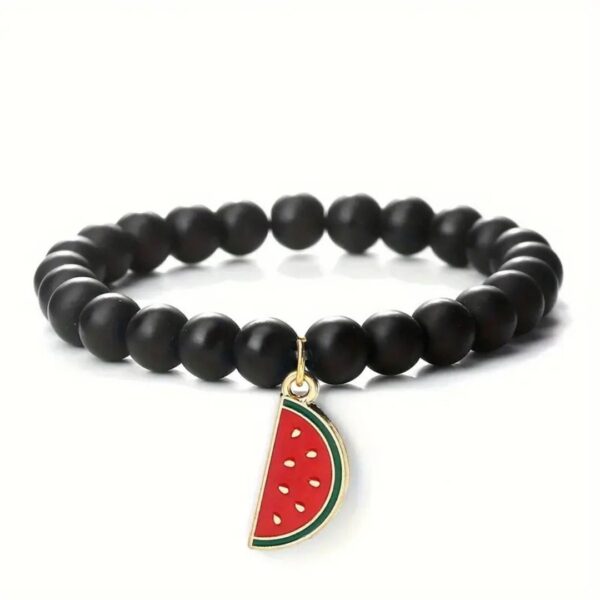 Natural Stone Bracelet with Enamel Watermelon Slice Charm