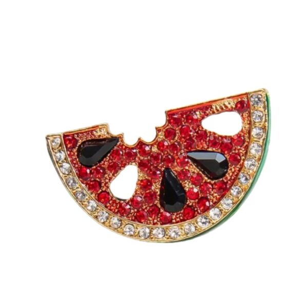 Watermelon Half Brooch With Stones Red