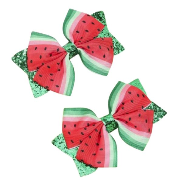 Watermelon Print Sequins Bow Hair Clip Set