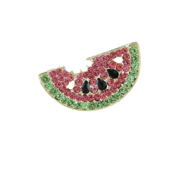 Watermelon Rhinestone Half Brooch With Stones Pink