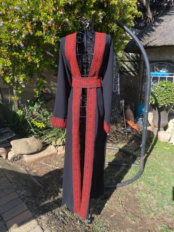 Palestinian Embroidered Open Abaya Black And Red Amazing Bisht See Through - Image 2