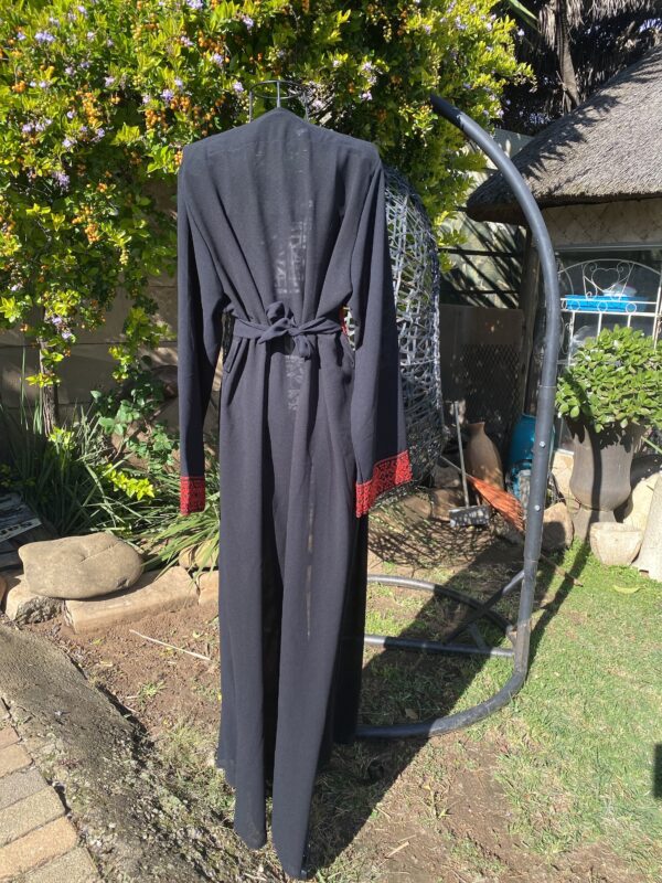 Palestinian Embroidered Open Abaya Black And Red Amazing Bisht See Through - Image 3